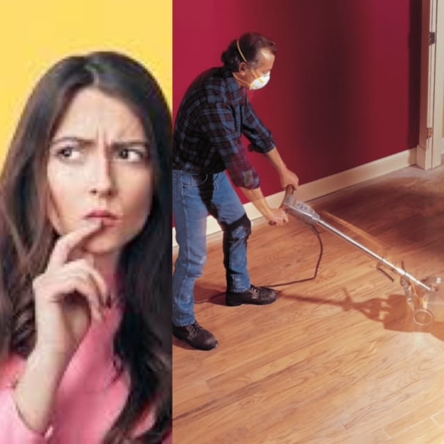 A person wearing a mask and cleaning floor